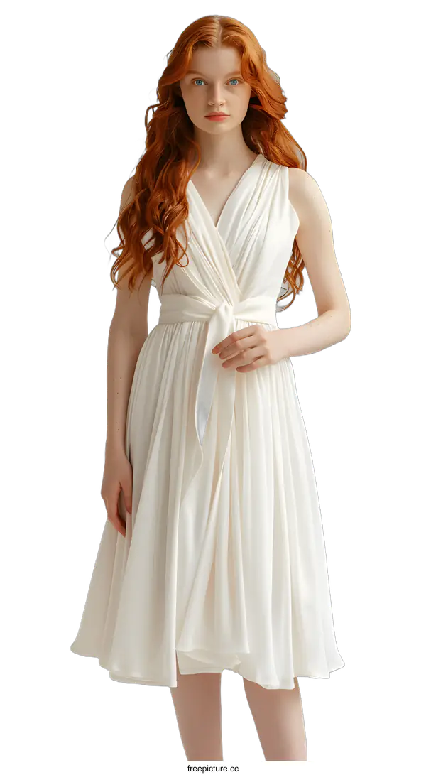 [Transparent Background PNG]portrait of a redheaded woman in a white dress