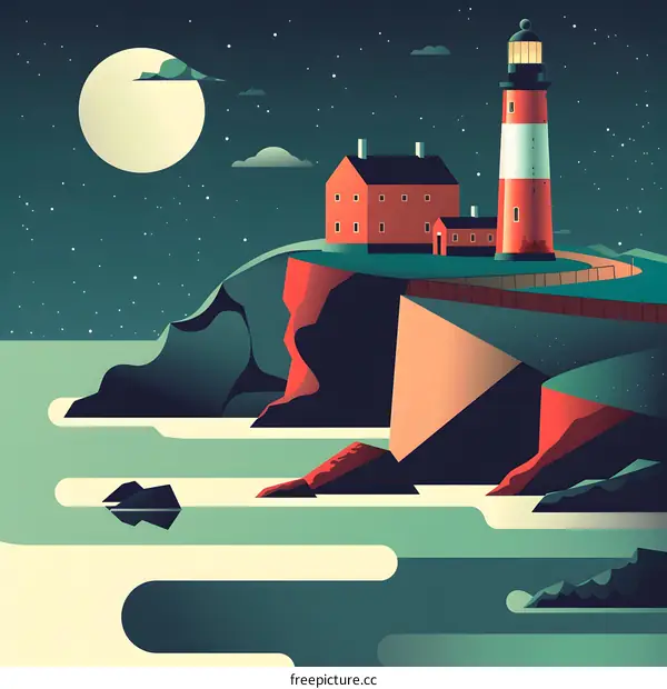 Lighthouse on a Cliff at Night