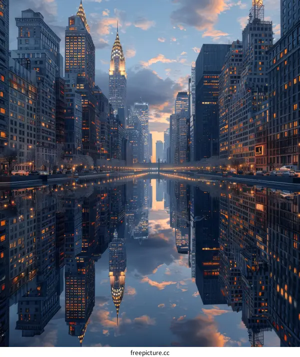 Mirrored Cityscape at Twilight