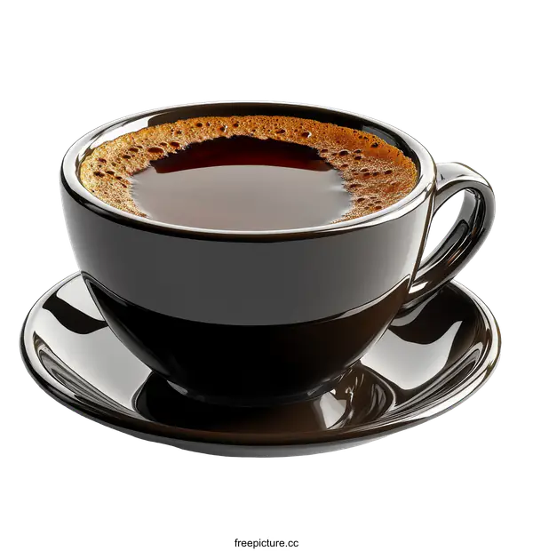 [Transparent Background PNG]Black Coffee Cup on Saucer High-Resolution Image