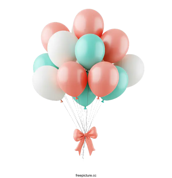 [Transparent Background PNG]Bunch of Pastel Balloons with Ribbon