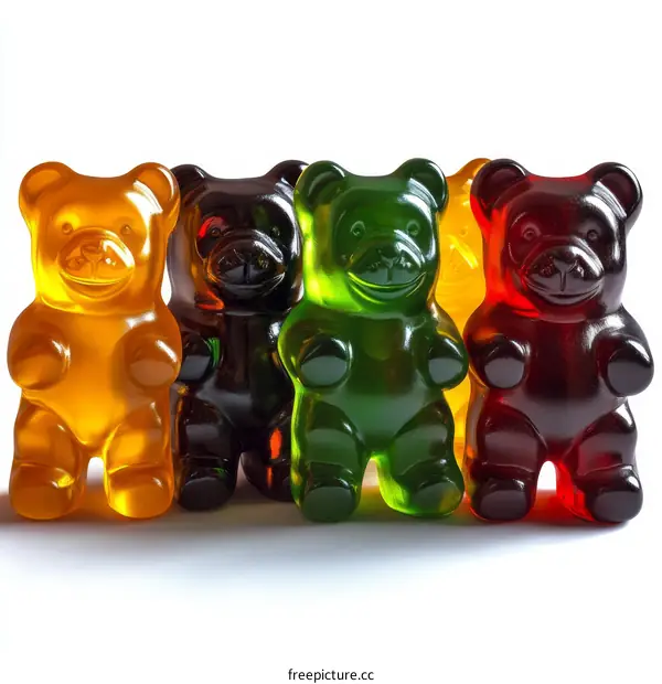 Colorful Gummy Bears on White Background