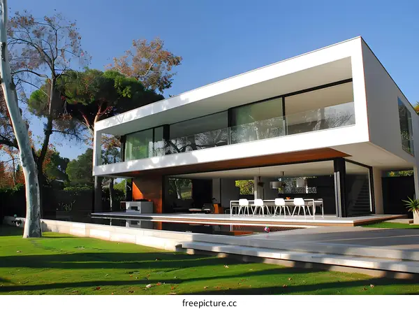 Modern Architecture Home With Pool And Lawn