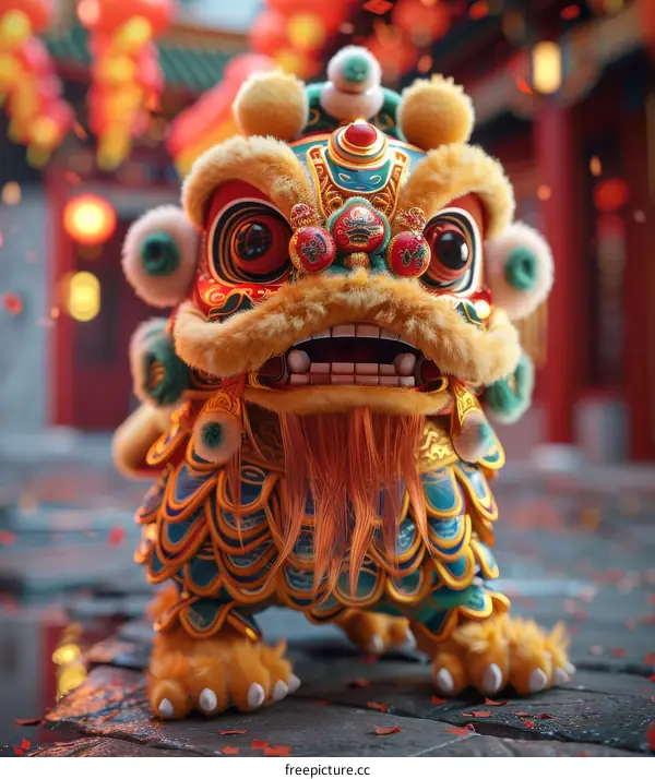 Chinese Lion Dance Costume Illustration