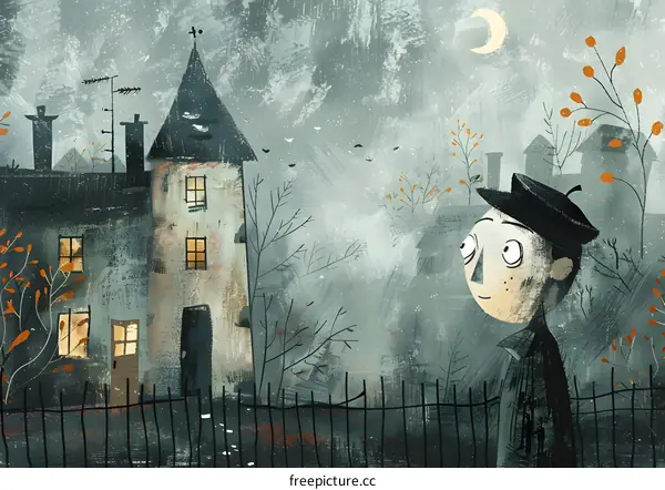 boy looking at a house in the distance