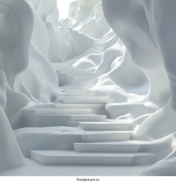 White surreal cave with stairs