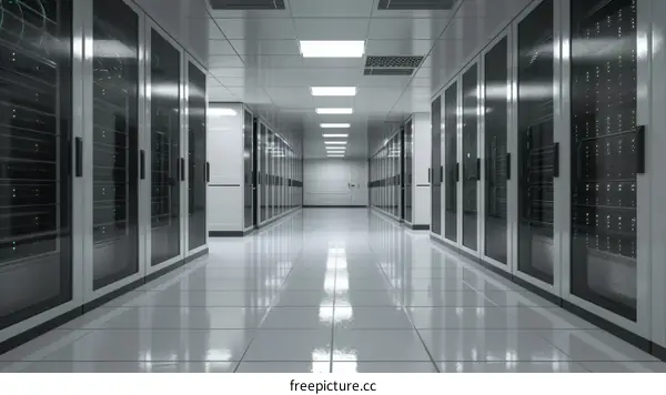 Futuristic Technology Server Room With Glowing Lights