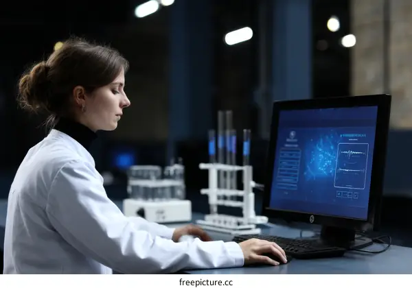 Female Scientist Working on Computer in Lab