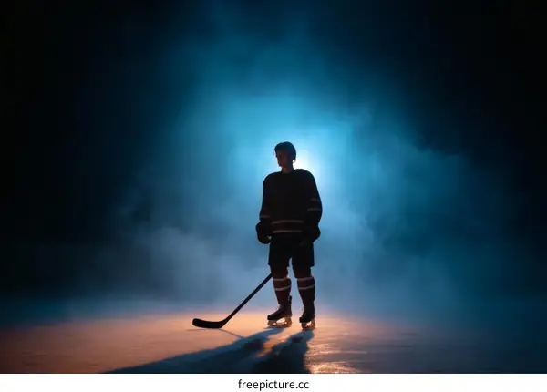 Hockey Player Silhouette in Dramatic Lighting
