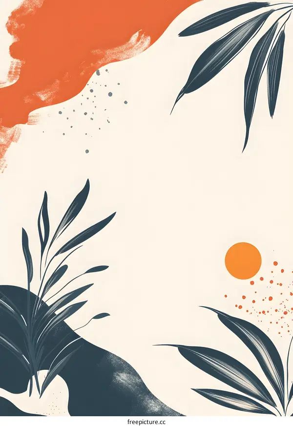 Abstract Minimalist Art With Leaves and Geometric Shapes