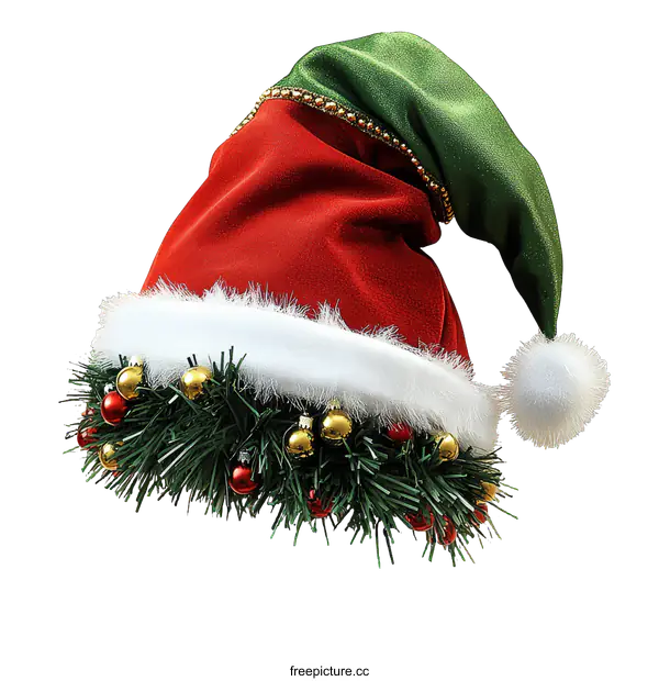 [Transparent Background PNG]Christmas Santa Hat with Festive Decoration