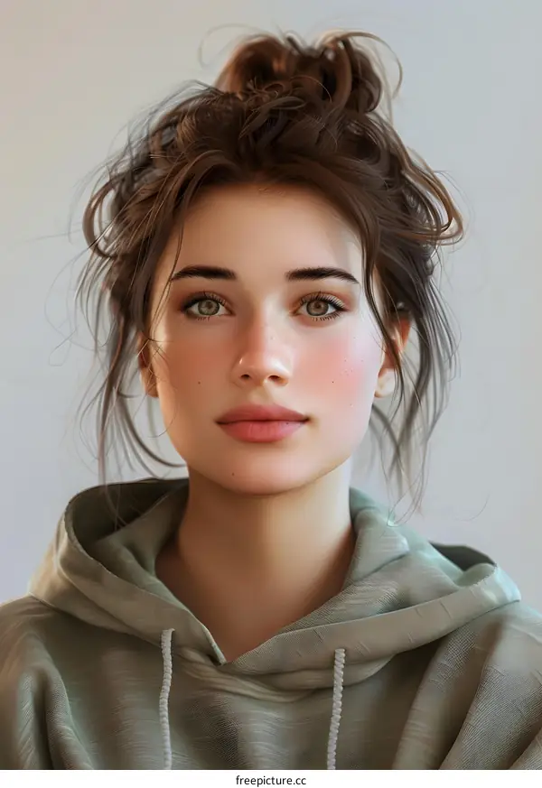 Portrait of a Young Woman with Brown Hair and Green Eyes