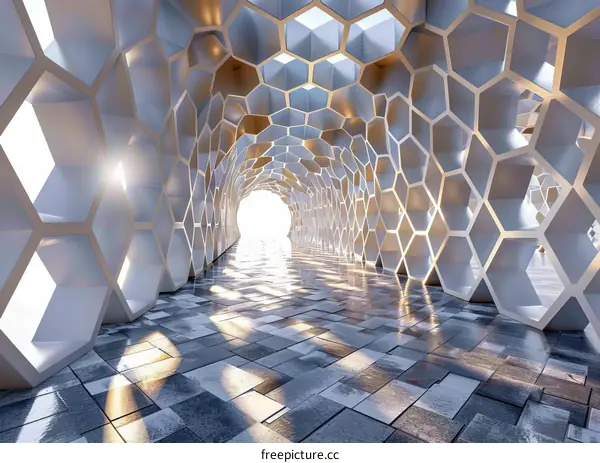 Abstract Futuristic Honeycomb Architecture Interior