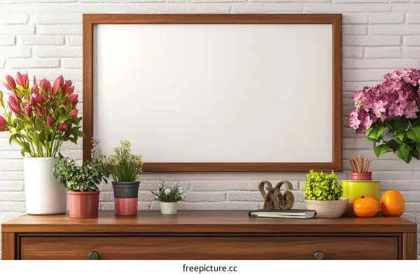 Empty Picture Frame Decorated with Flowers and Plants
