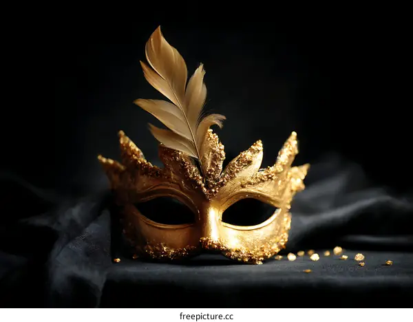 Golden Venetian Mask on Black Background