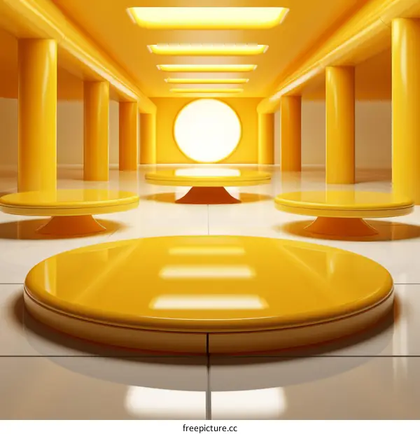 Yellow Room with Round Platforms