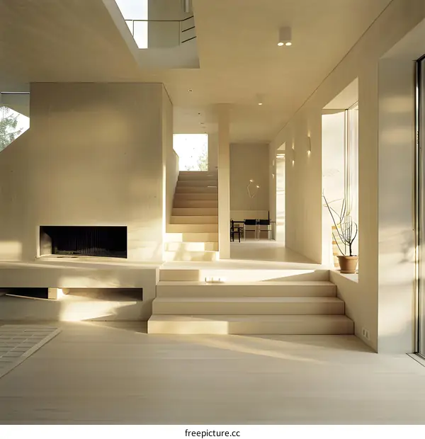 Modern Minimalist Home Interior Design with Concrete Walls and Wooden Floor