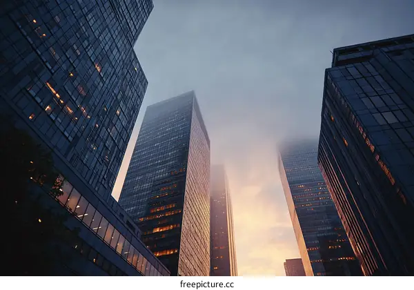 Modern Skyscrapers in the Cityscape at Sunset