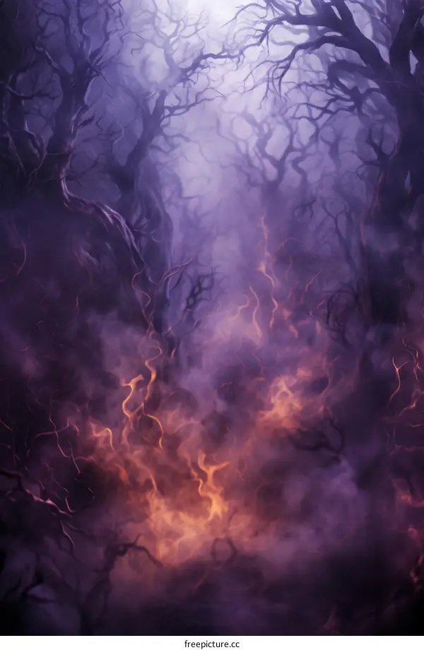 Mystical Foggy Forest with Orange Mist