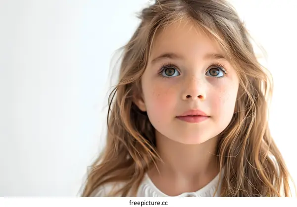 Portrait of a Young Girl with Blonde Hair and Freckles