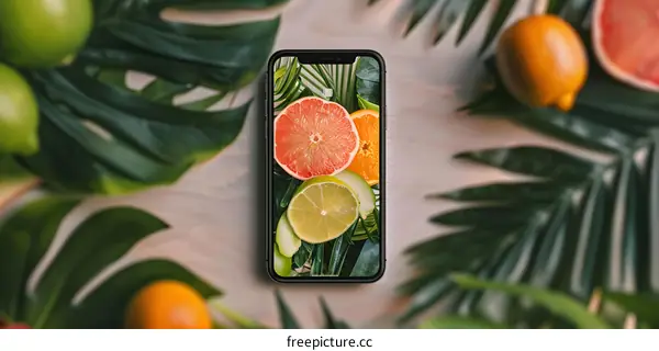 Smartphone with Tropical Fruit Wallpaper