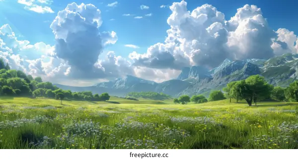 Beautiful Summer Meadow Landscape Illustration