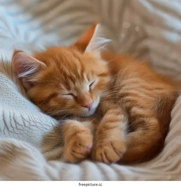 Adorable Ginger Kitten Sleeping Peacefully on a Soft Blanket