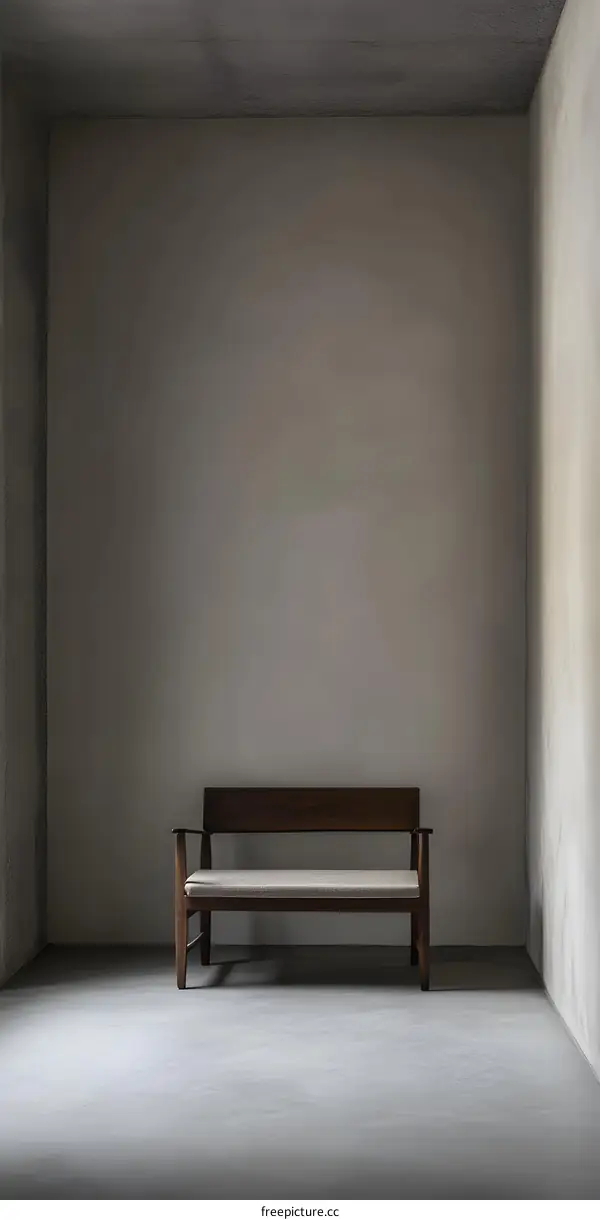Minimalist Interior Design with a Wooden Bench in a Concrete Room