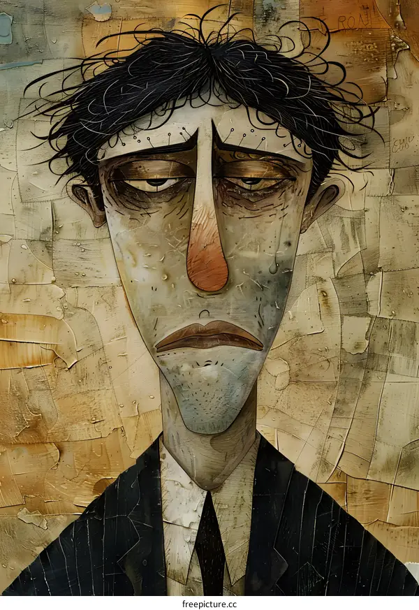 A painting of a man with a long face and a sad expression on his face.