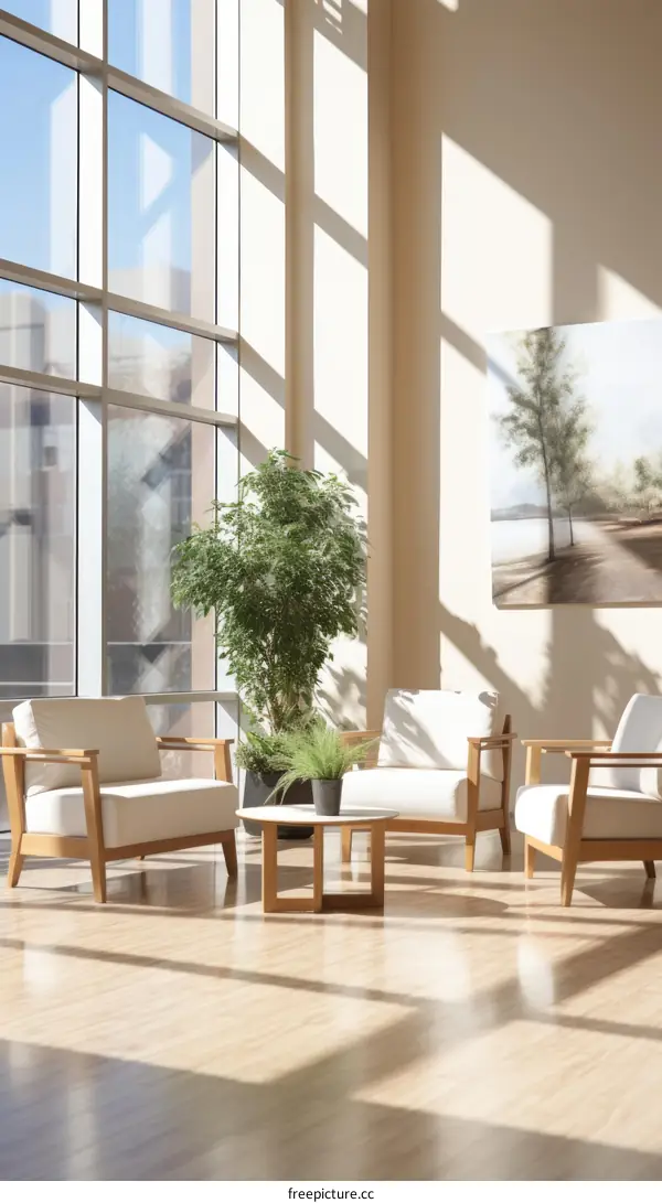Sunlight Streams Through a Glass Atrium in a Modern Building