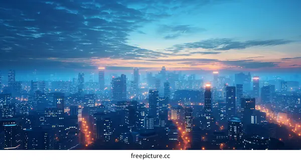 Futuristic Cityscape with Glowing Towers at Night