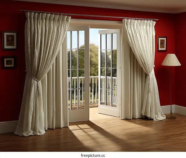 Elegant Cream Curtains by a French Door