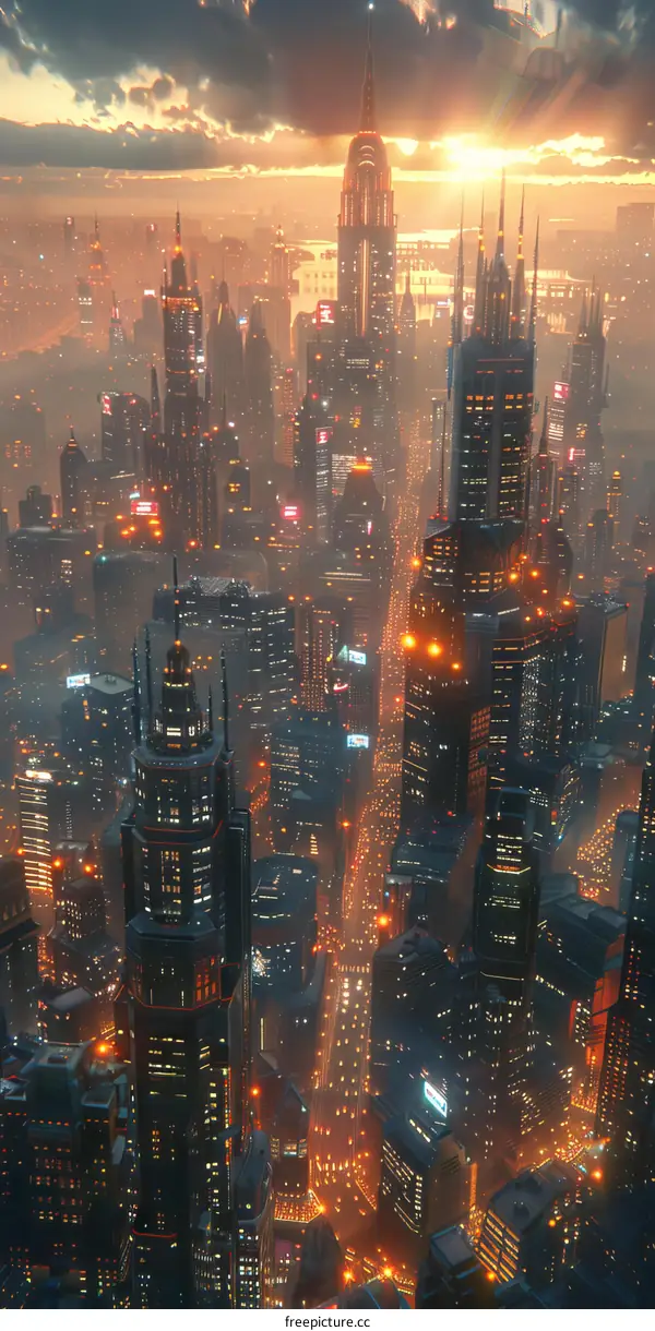 Cyberpunk Cityscape: Neon Lights and Towers