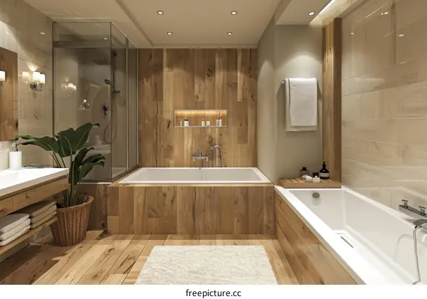 Modern Luxury Bathroom with Wooden Accents