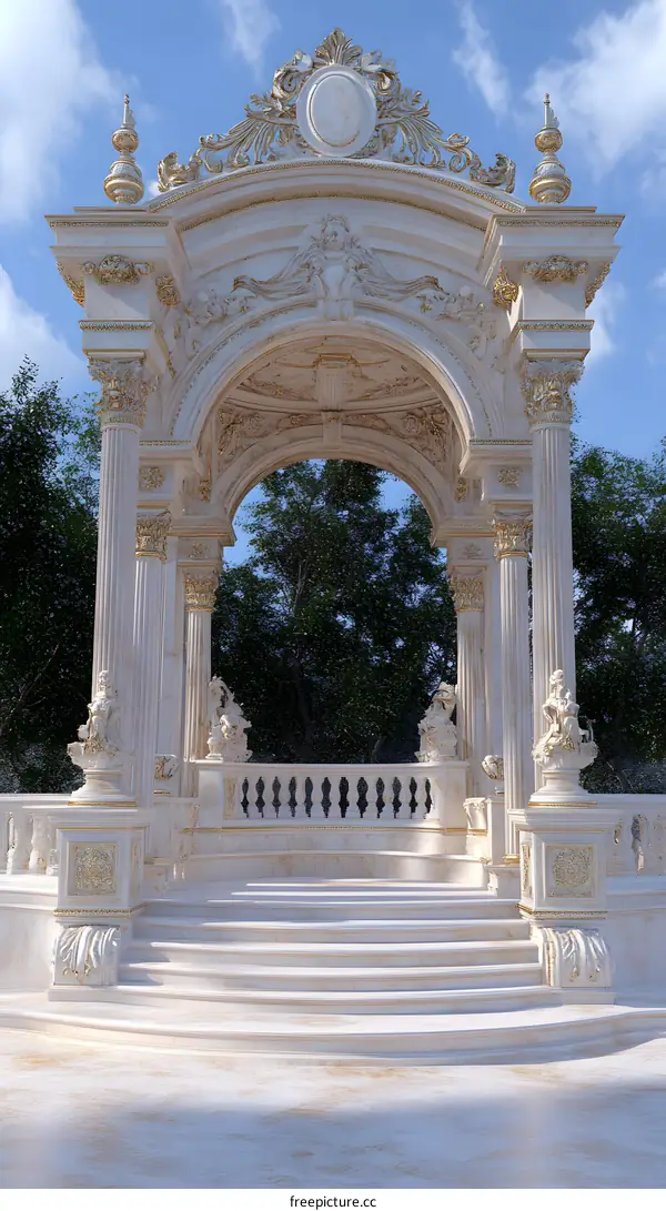 White Marble Archway with Golden Accents
