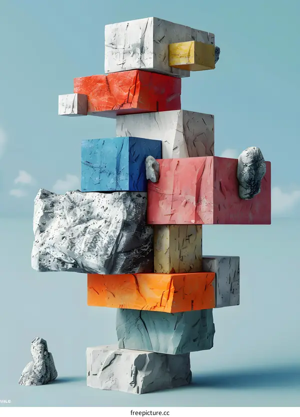 Colorful 3D stacked blocks sculpture