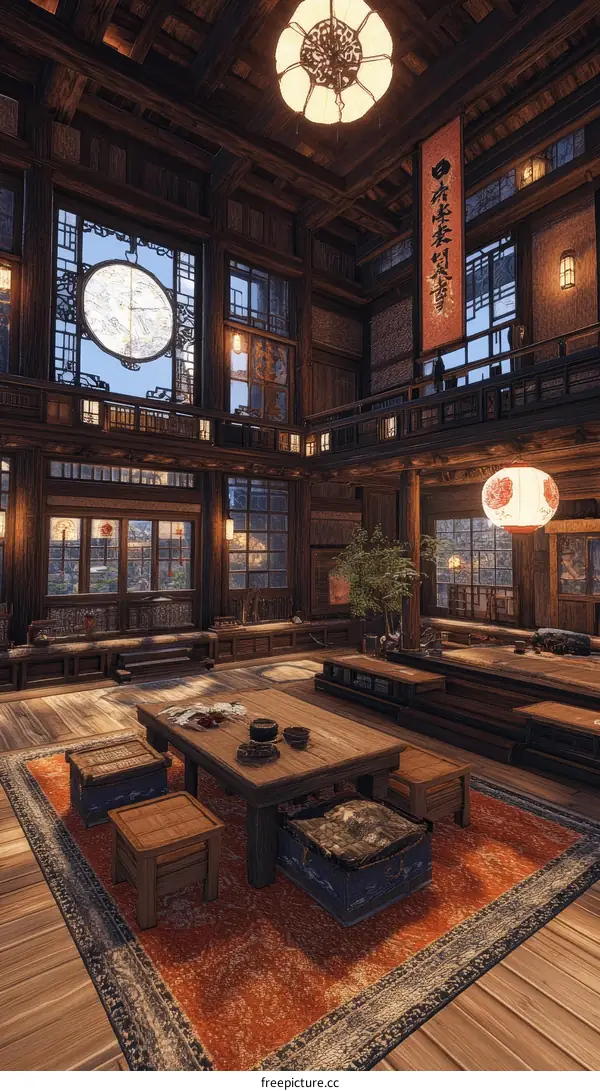 Traditional Chinese Wooden House Interior Scene