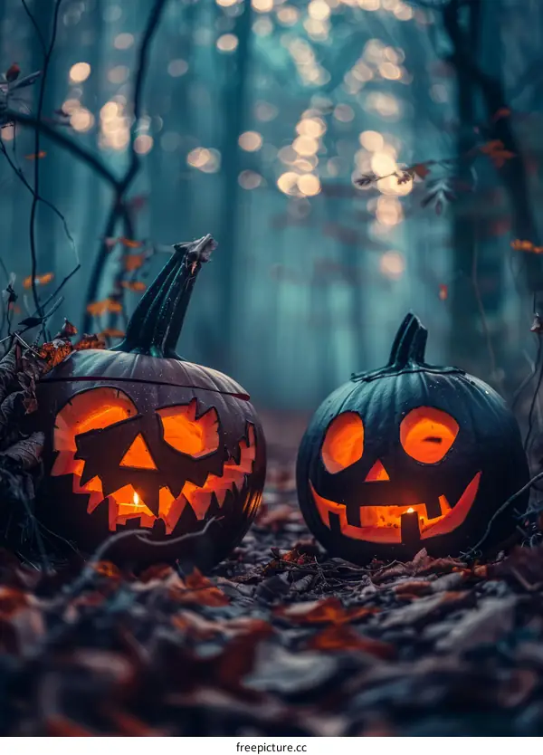 Spooky Pumpkins in a Dark Forest