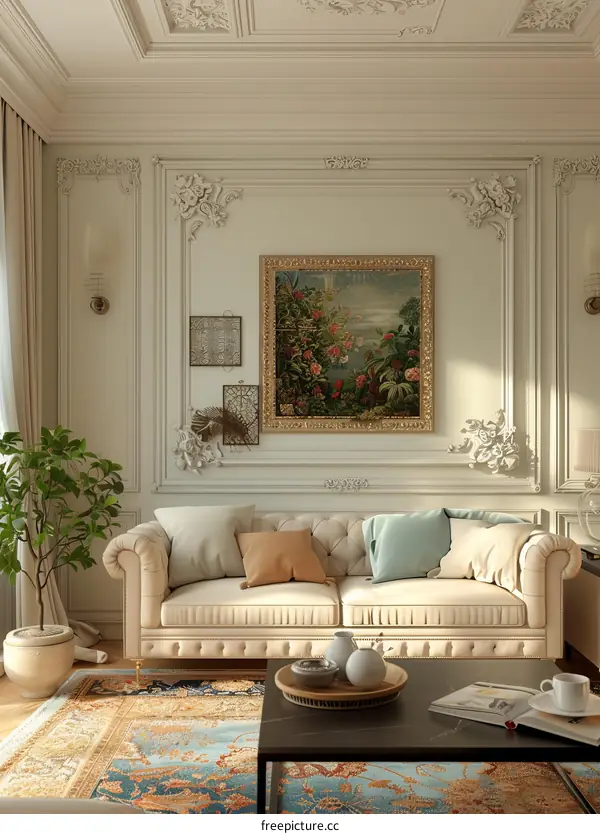 Elegant Living Room with Classic Architecture