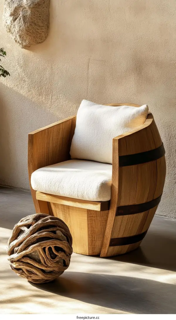 Unique Wooden Barrel Chair with a Modern Design