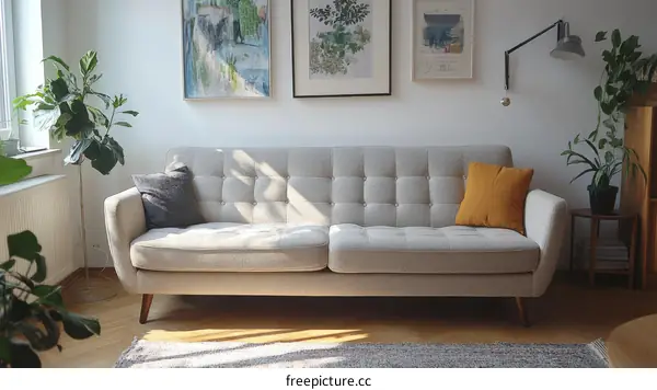 Modern Beige Sofa in a Bright Living Room