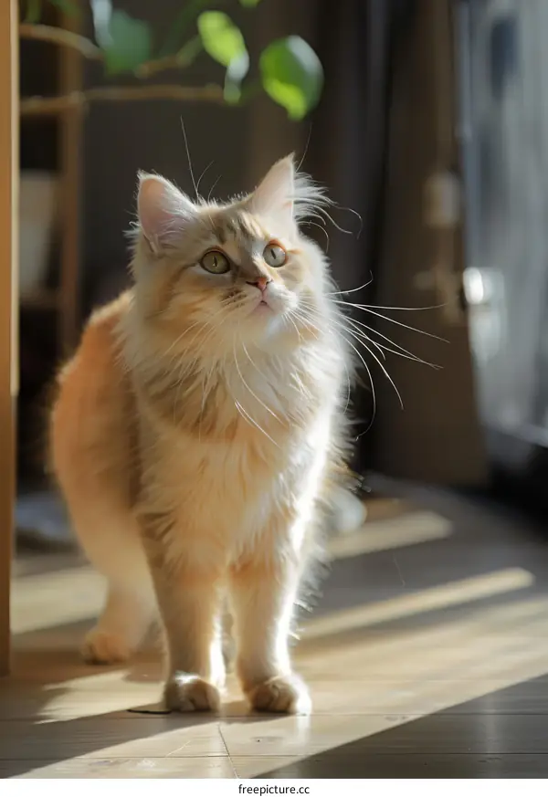 A ginger cat looking up at something