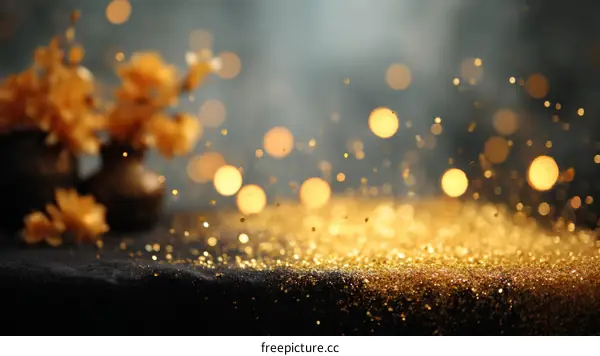 Golden Glitter Background with Dried Flowers