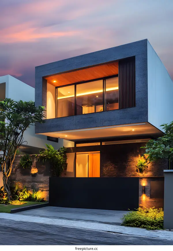 Modern Minimalist House with Large Windows and Wooden Accents