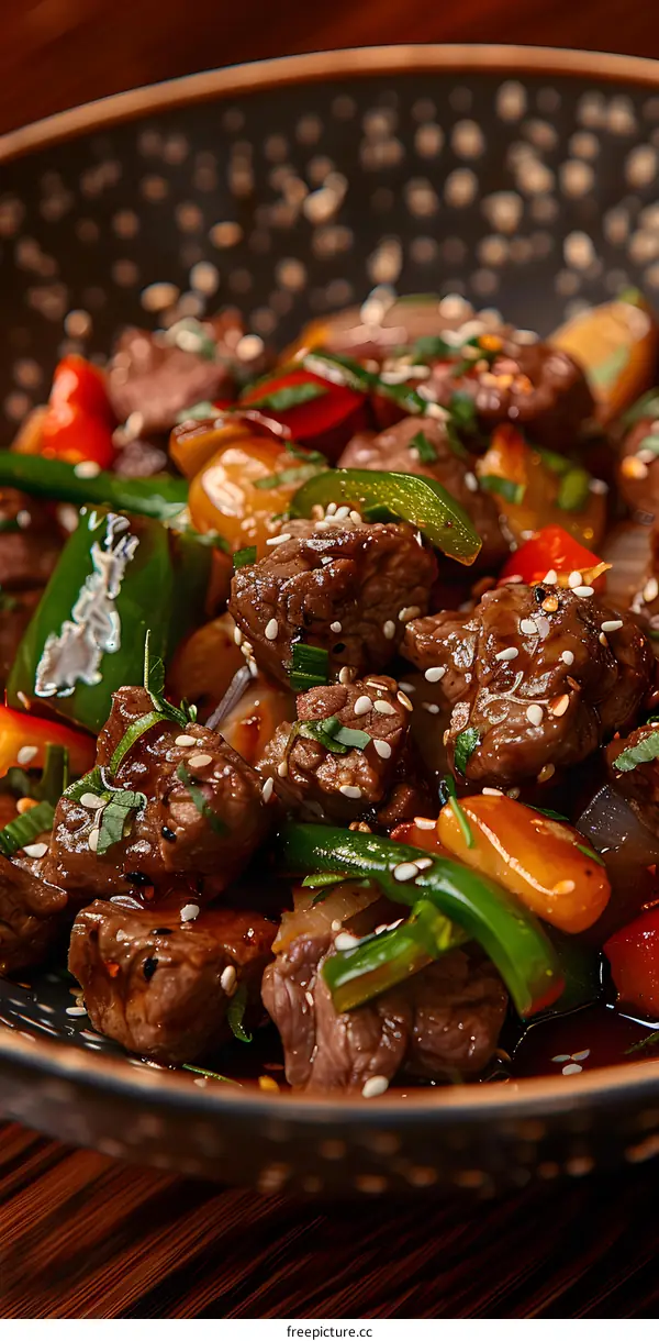 Stir Fried Beef with Vegetables and Sesame Seeds