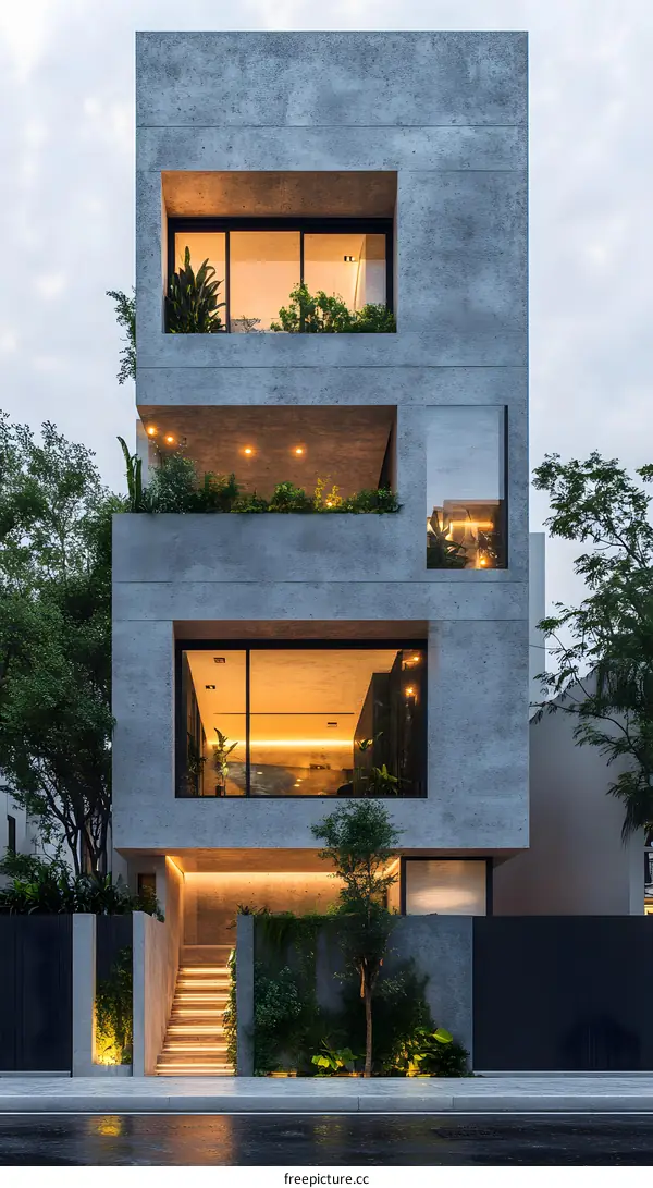 Modern Concrete House with Minimalist Design and Green Plants