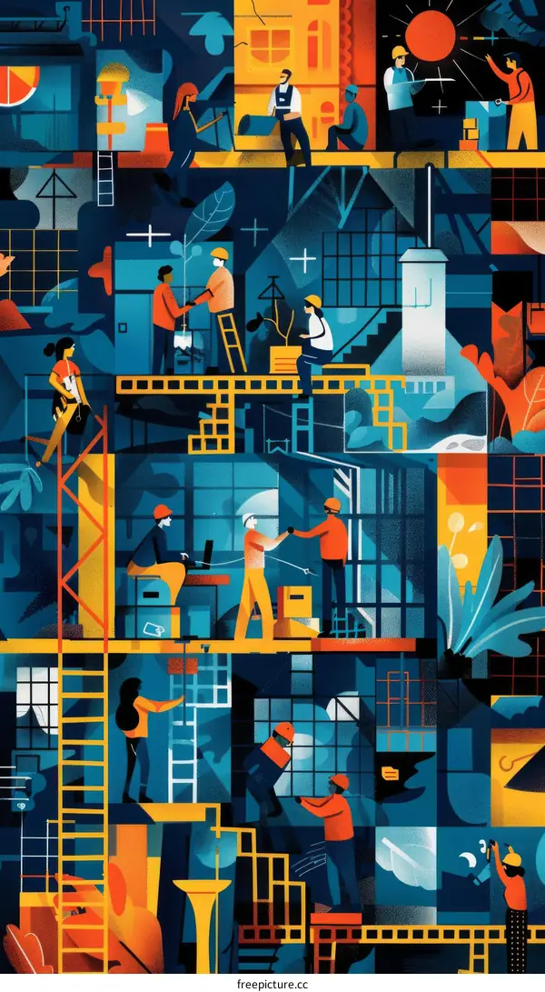 Illustration of people working together to build something