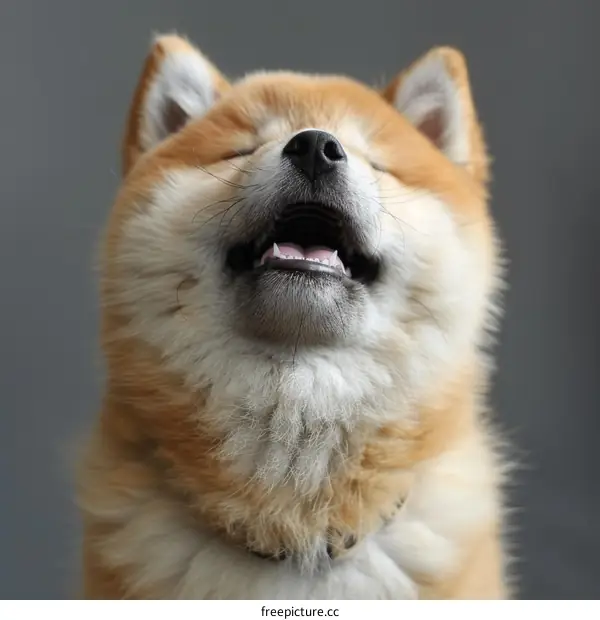 A Shiba Inu Puppy Howls With Its Mouth Wide Open