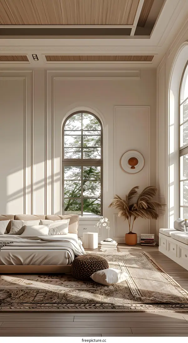 Modern Bedroom With Arched Window