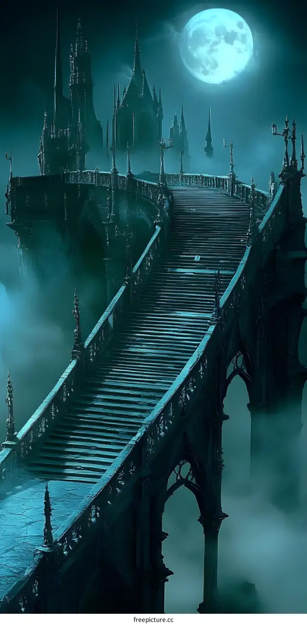 Castle Bridge and Moon In The Clouds